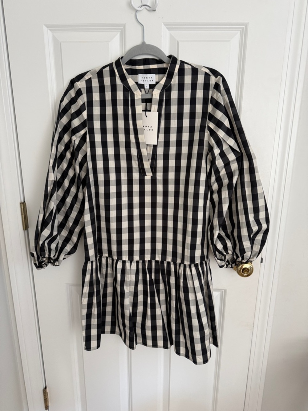 Gingham Peplum Tunic Dress in Black and White